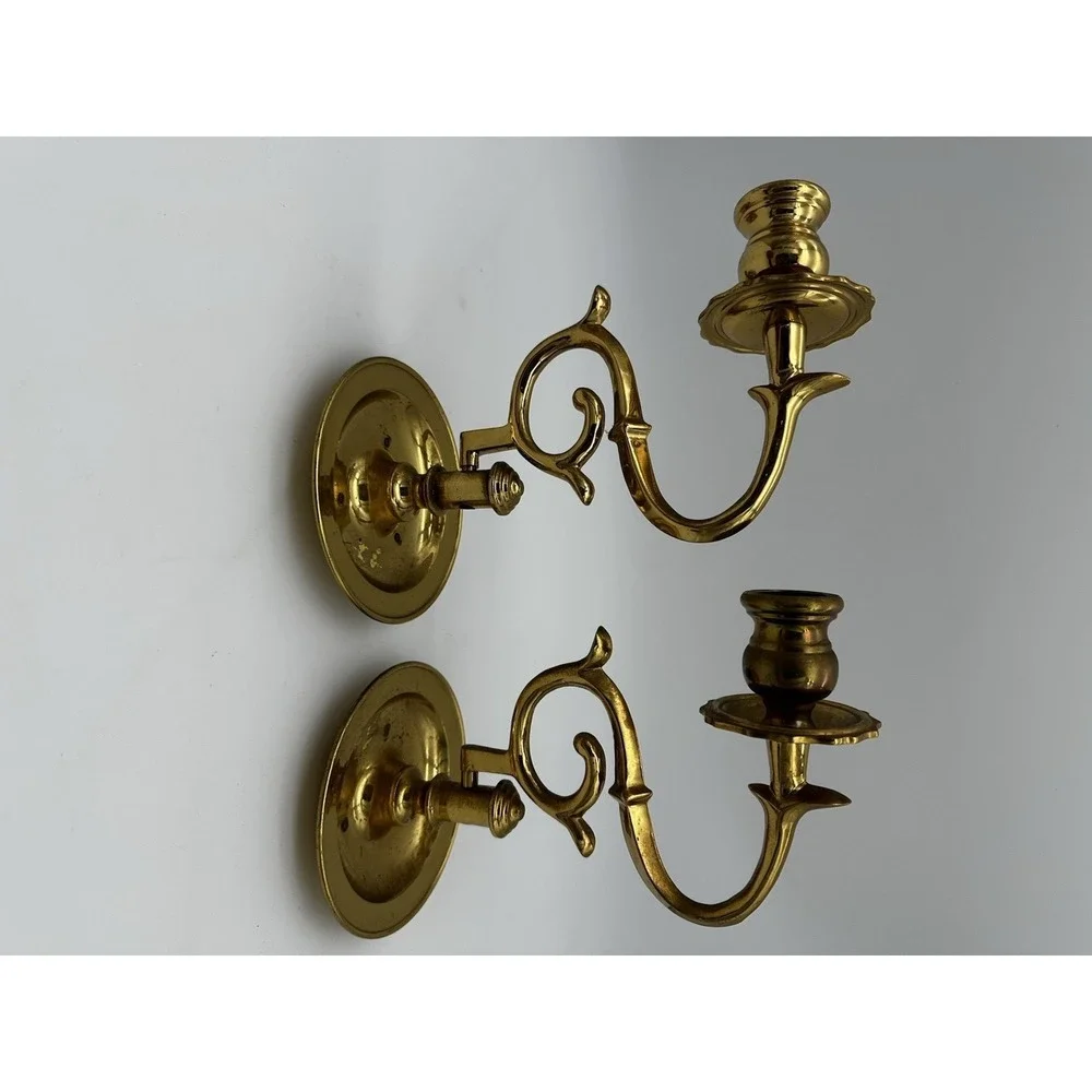 VGT Lacouered Brass Wall Mount Rare Swing Swivel Candlestick Holders 9